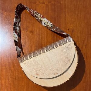 Artisan Wooden Women Bag with Patterned Straps